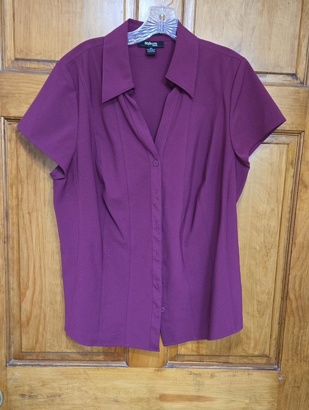 Style & Co. Burgandy Short Sleeve Blouse